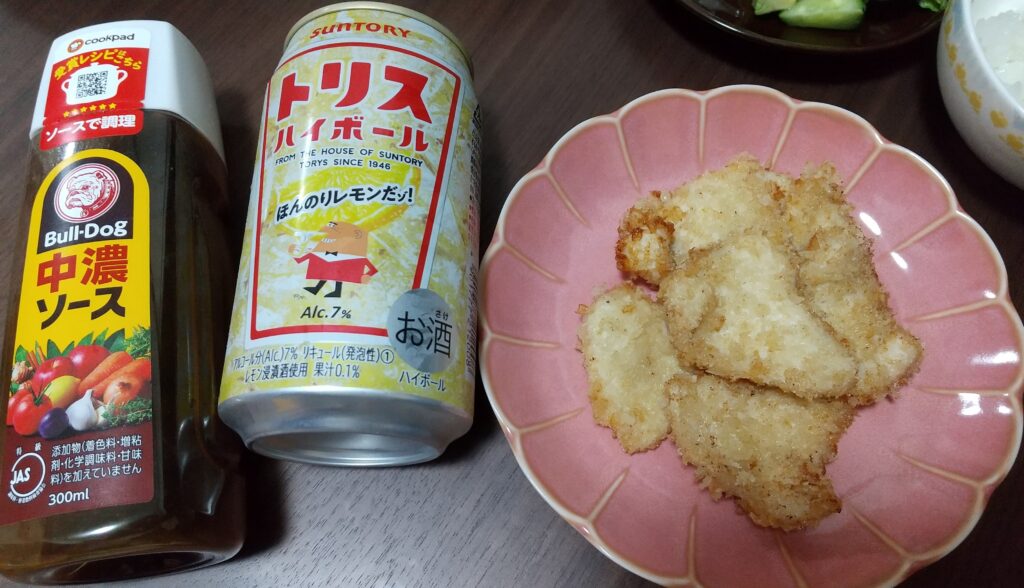 チキンカツ トリスハイボール ブルドック中濃ソース